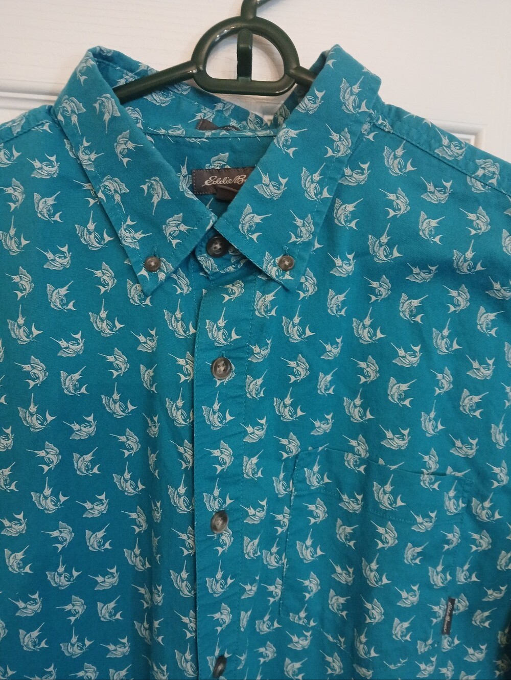 Eddie Bauer Men's Teal Short-Sleeve Shirt - Fish Print